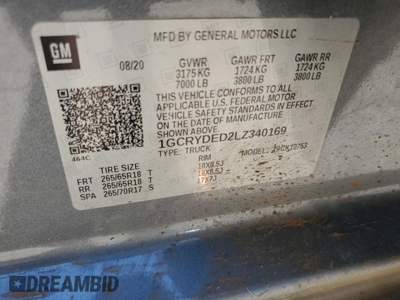 2020 Chevrolet Silverado 1500 LT with VIN 1GCRYDED2LZ340169, listed as a Copart auction lot 48315715 with 65,063 mi miles and Salvage Title. Bid and sale history available at carsss.com. Image 14.