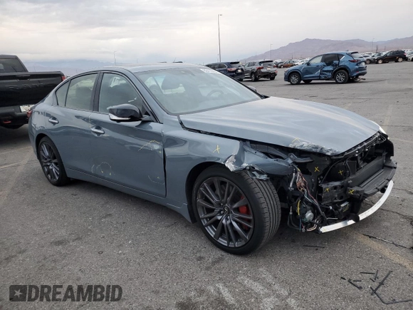 2024 Infiniti Q50 Red Sport 400 with VIN JN1FV7DPXRM660535, listed as a Copart auction lot 82416994 with 2,822 mi miles and Salvage Title. Bid and sale history available at DreamBid. Image 4.