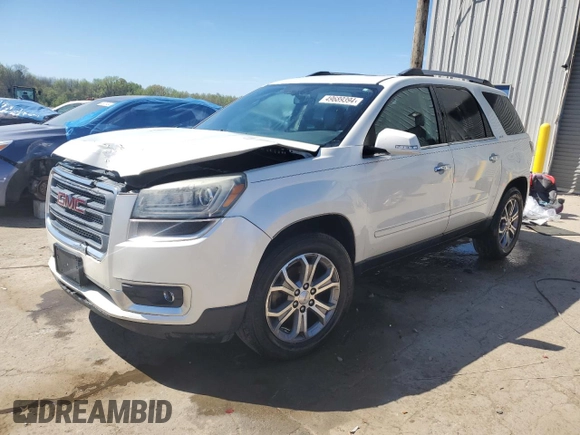 2014 GMC Acadia SLT z VIN 1GKKRSKD0EJ131557, wystawiony jako Copart lot #49689394 z przebiegiem Nie podano mil oraz Szkoda całkowita • Salvage title. Historia ofert i sprzedaży dostępna na DreamBid. Obrazek 1.