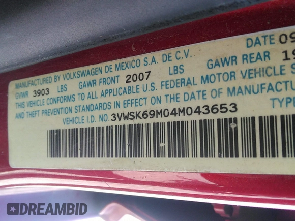 2004 Volkswagen Jetta GLS z VIN 3VWSK69M04M043653, wystawiony jako IAAI lot #42072727 z przebiegiem 172 279 mil mil oraz . Historia ofert i sprzedaży dostępna na DreamBid. Obrazek 9.