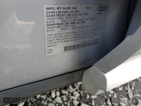 2022 Audi Q5 S line Premium with VIN WA1GAAFY0N2089458, listed as a Copart auction lot 49338915 with 25,993 mi miles and Salvage Title. Bid and sale history available at carsss.com. Image 12.