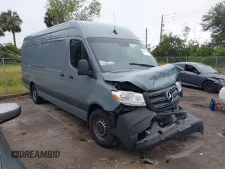 2024 Mercedes-Benz Sprinter Cargo with VIN W1Y4NDHY4RT175198, listed as a IAAI auction lot 40985766 with Not Provided miles. Bid and sale history available at carsss.com. Image 1.