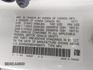 2017 Honda CR-V EX-L with VIN 2HKRW2H80HH690472, listed as a IAAI auction lot 41856777 with 162,455 mi miles. Bid and sale history available at carsss.com. Image 9.