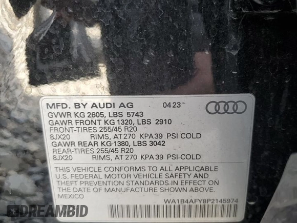 2023 Audi SQ5 Premium Plus with VIN WA1B4AFY8P2145974, listed as a Copart auction lot 74813564 with 15,394 mi miles and Salvage Title. Bid and sale history available at carsss.com. Image 12.