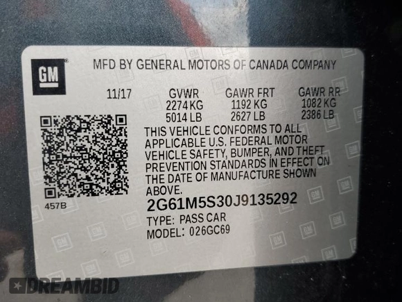 2018 Cadillac XTS Luxury z VIN 2G61M5S30J9135292, wystawiony jako Copart lot #57121115 z przebiegiem 95 110 mil mil oraz Szkoda całkowita • Salvage title. Historia ofert i sprzedaży dostępna na DreamBid. Obrazek 12.