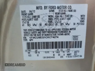 2012 Ford Escape Limited с VIN 1FMCU9EG1CKC74274, выставлен на аукционе Copart как лот 53585165 с пробегом 127 564 миль миль и На запчасти • Non repairable. История ставок и продаж доступна на DreamBid. Изображение 13.