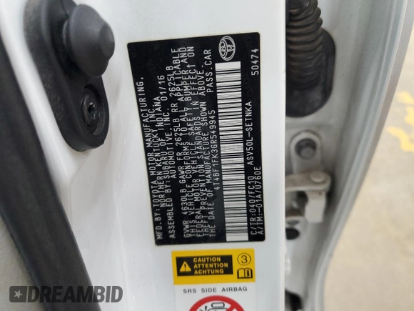 2016 Toyota Camry XLE with VIN 4T4BF1FK3GR549945, listed as a Copart auction lot 50691715 with 53,408 mi miles and Salvage Title. Bid and sale history available at carsss.com. Image 14.