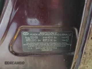 2006 Hyundai Sonata GLS with VIN 5NPEU46F16H027314, listed as a Copart auction lot 52328205 with 144,038 mi miles and Salvage Title. Bid and sale history available at DreamBid. Image 13.