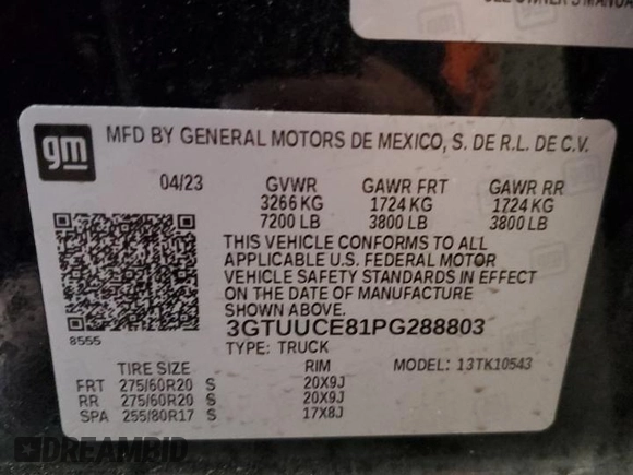 2023 GMC Sierra 1500 Elevation z VIN 3GTUUCE81PG288803, wystawiony jako Copart lot #47320885 z przebiegiem 48 997 mil mil oraz Czysty tytuł • Clean title. Historia ofert i sprzedaży dostępna na DreamBid. Obrazek 12.