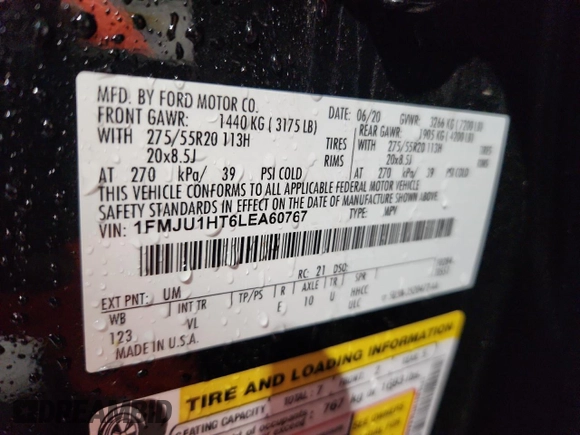 2020 Ford Expedition XLT z VIN 1FMJU1HT6LEA60767, wystawiony jako Copart lot #58072885 z przebiegiem 82 070 mil mil oraz Szkoda całkowita • Salvage title. Historia ofert i sprzedaży dostępna na DreamBid. Obrazek 14.