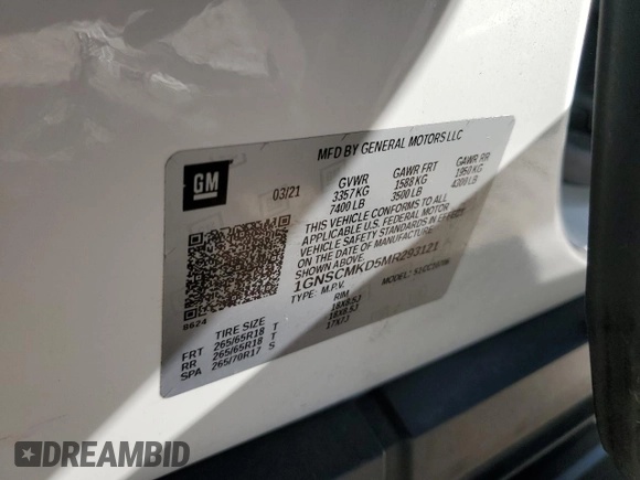 2021 Chevrolet Tahoe LS with VIN 1GNSCMKD5MR293121, listed as a Copart auction lot 73419424 with 75,657 mi miles and Salvage title. Bid and sale history available at DreamBid. Image 14.