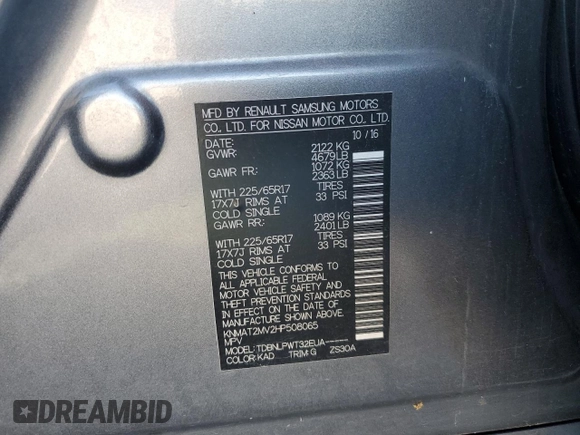 2017 Nissan Rogue S with VIN KNMAT2MV2HP508065, listed as a Copart auction lot 55185215 with 88,076 mi miles and Salvage title. Bid and sale history available at DreamBid. Image 13.