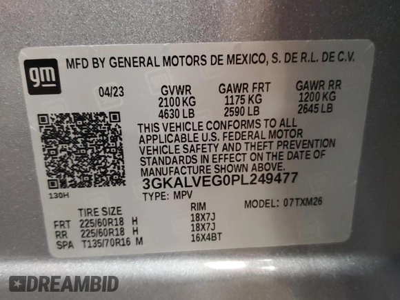 2023 GMC Terrain SLT with VIN 3GKALVEG0PL249477, listed as a Copart auction lot 61233015 with 35,251 mi miles and Clean title. Bid and sale history available at DreamBid. Image 14.