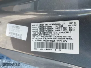 2014 Honda Odyssey LX with VIN 5FNRL5H23EB015067, listed as a IAAI auction lot 41760301 with 167,389 mi miles. Bid and sale history available at carsss.com. Image 9.
