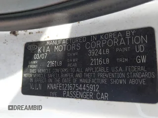 2007 Kia Spectra EX z VIN KNAFE121675445912, wystawiony jako IAAI lot #42410864 z przebiegiem 140 773 mil mil oraz . Historia ofert i sprzedaży dostępna na DreamBid. Obrazek 9.