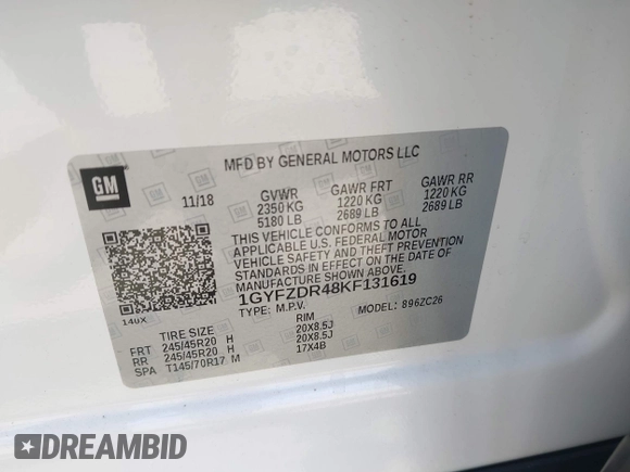 2019 Cadillac XT4 AWD Premium Luxury with VIN 1GYFZDR48KF131619, listed as a IAAI auction lot 42202281 with 67,048 mi miles and . Bid and sale history available at DreamBid. Image 9.
