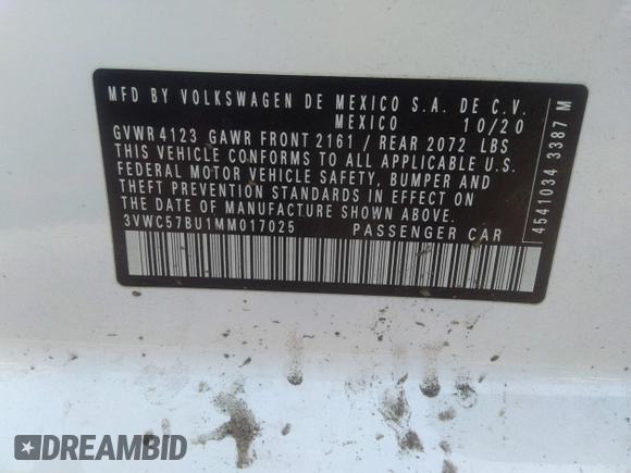 2021 Volkswagen Jetta S z VIN 3VWC57BU1MM017025, wystawiony jako IAAI lot #31656882 z przebiegiem 20 664 mil mil oraz . Historia ofert i sprzedaży dostępna na DreamBid. Obrazek 9.