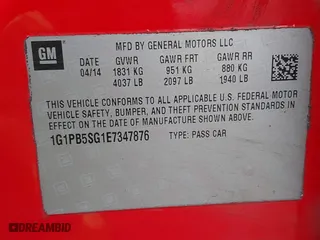 2014 Chevrolet Cruze LS with VIN 1G1PB5SG1E7347876, listed as a IAAI auction lot 41797128 with 126,276 mi miles. Bid and sale history available at carsss.com. Image 9.