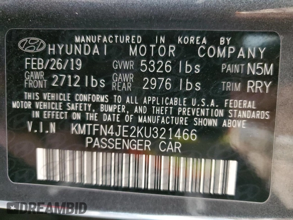 2019 Genesis G80 3.8L with VIN KMTFN4JE2KU321466, listed as a Copart auction lot 44622055 with 94,026 mi miles and Salvage title. Bid and sale history available at DreamBid. Image 12.