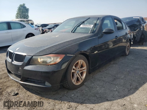 2008 BMW 3 Series 328i with VIN WBAVA37598NL57680, listed as a Copart auction lot 70906694 with 228,925 mi miles and Salvage Title. Bid and sale history available at DreamBid. Image 1.