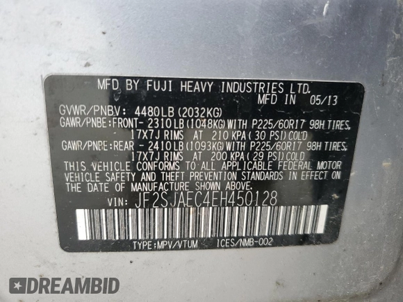 2014 Subaru Forester 2.5i Premium with VIN JF2SJAEC4EH450128, listed as a Copart auction lot 52442065 with 221,511 mi miles and Salvage Title. Bid and sale history available at carsss.com. Image 13.