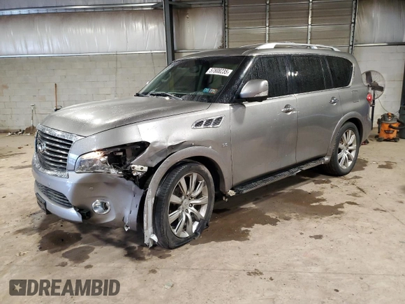 2014 Infiniti QX80 z VIN JN8AZ2NEXE9061907, wystawiony jako Copart lot #57808235 z przebiegiem 146 895 mil mil oraz Szkoda całkowita • Salvage title. Historia ofert i sprzedaży dostępna na DreamBid. Obrazek 1.