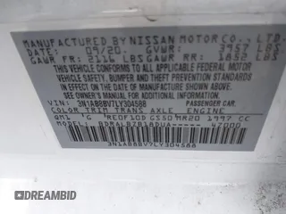 2020 Nissan Sentra S with VIN 3N1AB8BV7LY304588, listed as a IAAI auction lot 41895069 with 47,163 mi miles. Bid and sale history available at carsss.com. Image 9.