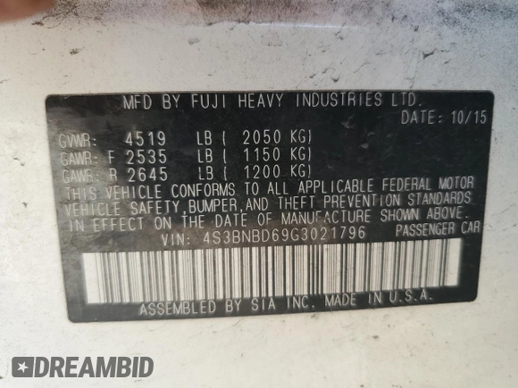 2016 Subaru Legacy Premium with VIN 4S3BNBD69G3021796, listed as a Copart auction lot 60225565 with 193,854 mi miles and Salvage title. Bid and sale history available at DreamBid. Image 13.