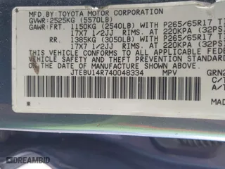 2004 Toyota 4Runner SR5 with VIN JTEBU14R740048334, listed as a IAAI auction lot 42084786 with 244,633 mi miles. Bid and sale history available at carsss.com. Image 9.