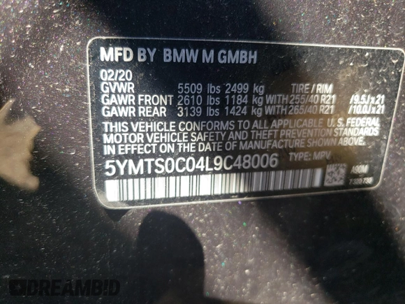 2020 BMW X3 M Competition with VIN 5YMTS0C04L9C48006, listed as a Copart auction lot 69702214 with 0 mi miles and Clean Title. Bid and sale history available at carsss.com. Image 13.