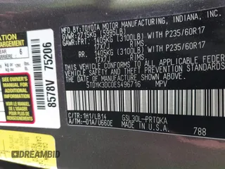 2014 Toyota Sienna XLE with VIN 5TDYK3DC0ES496716, listed as a IAAI auction lot 42494549 with 158,645 mi miles and . Bid and sale history available at DreamBid. Image 9.
