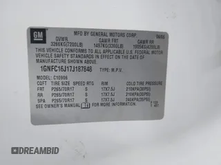 2007 Chevrolet Suburban LT с VIN 1GNFC16J17J187848, выставлен на аукционе IAAI как лот 41553241 с пробегом Не указан миль и . История ставок и продаж доступна на DreamBid. Изображение 9.