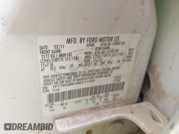 2011 Ford F-250 XL с VIN 1FT7W2B61BEC11725, выставлен на аукционе IAAI как лот 42484762 с пробегом 116 274 миль миль и . История ставок и продаж доступна на DreamBid. Изображение 9.