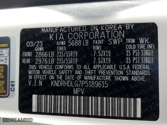 2023 Kia Sorento Hybrid EX with VIN KNDRHDLG7P5189615, listed as a Copart auction lot 75357654 with 40,031 mi miles and Salvage Title. Bid and sale history available at carsss.com. Image 13.