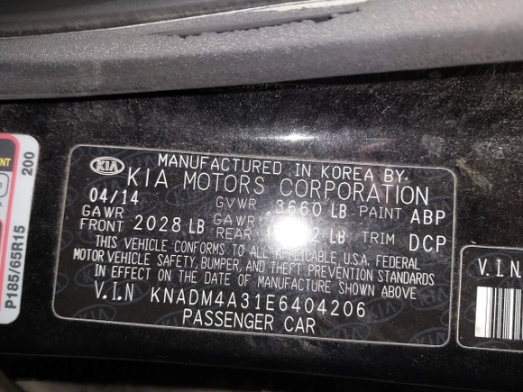 2014 Kia Rio LX with VIN KNADM4A31E6404206, listed as a IAAI auction lot 41543090 with 70,563 mi miles and . Bid and sale history available at DreamBid. Image 9.