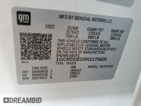 2024 Chevrolet Silverado 1500 LT with VIN 1GCRDDED0RZ176828, listed as a Copart auction lot 68931224 with 11,070 mi miles and Salvage Title. Bid and sale history available at DreamBid. Image 12.