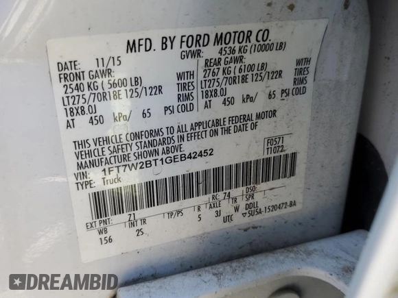 2016 Ford Super Duty F-250 SRW Lariat with VIN 1FT7W2BT1GEB42452, listed as a Copart auction lot 53689435 with 144,891 mi miles and Salvage Title. Bid and sale history available at carsss.com. Image 12.