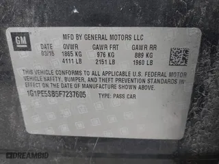 2015 Chevrolet Cruze LT with VIN 1G1PE5SB5F7237605, listed as a IAAI auction lot 41802293 with 207,051 mi miles. Bid and sale history available at carsss.com. Image 9.