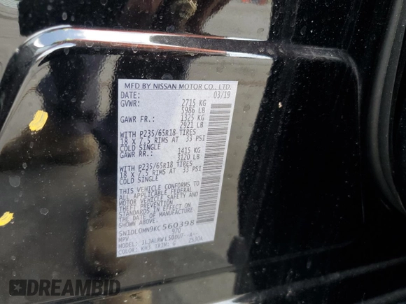 2019 Infiniti QX60 Pure with VIN 5N1DL0MN9KC560398, listed as a Copart auction lot 55352435 with 31,868 mi miles and Clean title. Bid and sale history available at DreamBid. Image 14.
