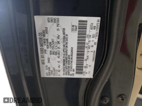 2006 Ford Explorer Eddie Bauer with VIN 1FMEU74E36UB22602, listed as a Copart auction lot 85584954 with 176,624 mi miles and Clean title. Bid and sale history available at DreamBid. Image 13.