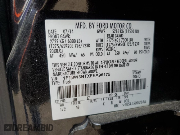2015 Ford F-350 Platinum z VIN 1FT8W3BTXFEA96175, wystawiony jako Copart lot #55462475 z przebiegiem 157 080 mil mil oraz Szkody całkowita. Historia ofert i sprzedaży dostępna na DreamBid. Obrazek 12.