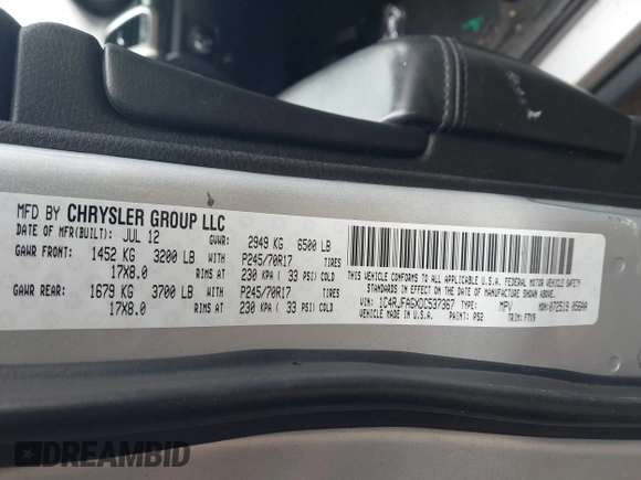 2013 Jeep Grand Cherokee Laredo with VIN 1C4RJFAGXDC537367, listed as a IAAI auction lot 41906921 with 124,679 mi miles. Bid and sale history available at carsss.com. Image 9.