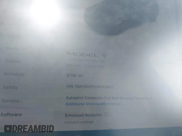 2023 Tesla Model Y Long Range with VIN 7SAYGDEE1PA203937, listed as a IAAI auction lot 41814421 with 9,138 mi miles. Bid and sale history available at carsss.com. Image 14.