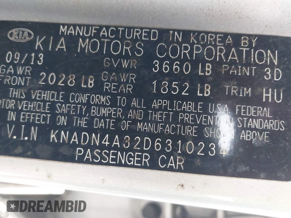 2013 Kia Rio EX z VIN KNADN4A32D6310234, wystawiony jako IAAI lot #42518870 z przebiegiem 125 605 mil mil oraz . Historia ofert i sprzedaży dostępna na DreamBid. Obrazek 9.