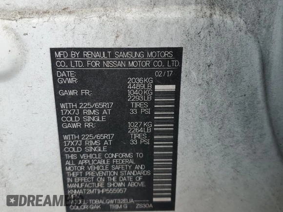 2017 Nissan Rogue SV with VIN KNMAT2MT1HP555957, listed as a Copart auction lot 62480165 with 210,247 mi miles and Salvage title. Bid and sale history available at DreamBid. Image 12.