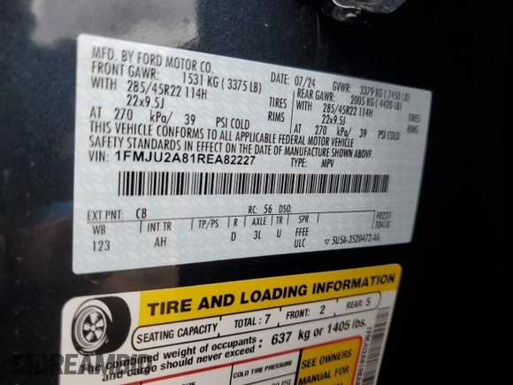 2024 Ford Expedition Limited с VIN 1FMJU2A81REA82227, выставлен на аукционе Copart как лот 54716135 с пробегом 1 901 миль миль и Списание • Salvage title. История ставок и продаж доступна на DreamBid. Изображение 13.