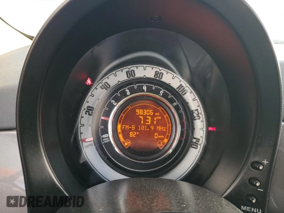 2012 FIAT 500 Pop with VIN 3C3CFFAR5CT384154, listed as a Copart auction lot 58067575 with 98,306 mi miles and Salvage title. Bid and sale history available at DreamBid. Image 9.
