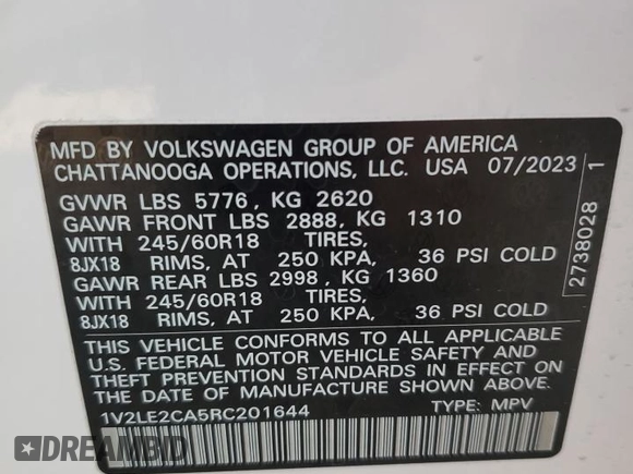 2024 Volkswagen Atlas SE with VIN 1V2LE2CA5RC201644, listed as a Copart auction lot 77458394 with 47,523 mi miles and Salvage title. Bid and sale history available at DreamBid. Image 15.