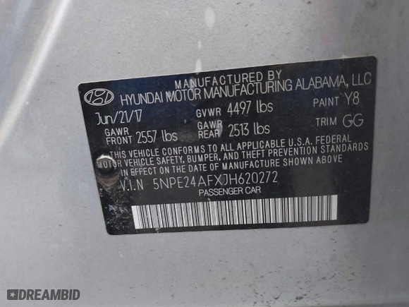 2018 Hyundai Sonata SE with VIN 5NPE24AFXJH620272, listed as a IAAI auction lot 41866385 with 42,606 mi miles. Bid and sale history available at carsss.com. Image 9.
