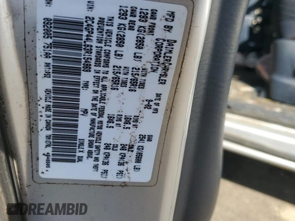 2003 Chrysler Town & Country LX with VIN 2C4GP44L63R154969, listed as a Copart auction lot 77435844 with 122,813 mi miles and Salvage Title. Bid and sale history available at DreamBid. Image 13.